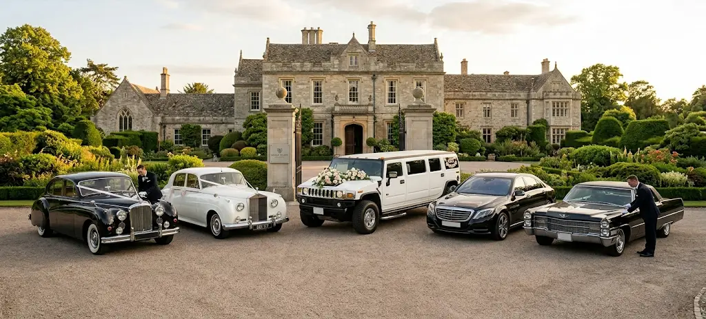 Wedding limo fleet with Rolls-Royce, stretch Hummer, sedans and vintage cars